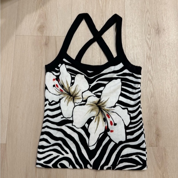 Zebra Print Women's Top with Floral Design - Picture 2 of 6